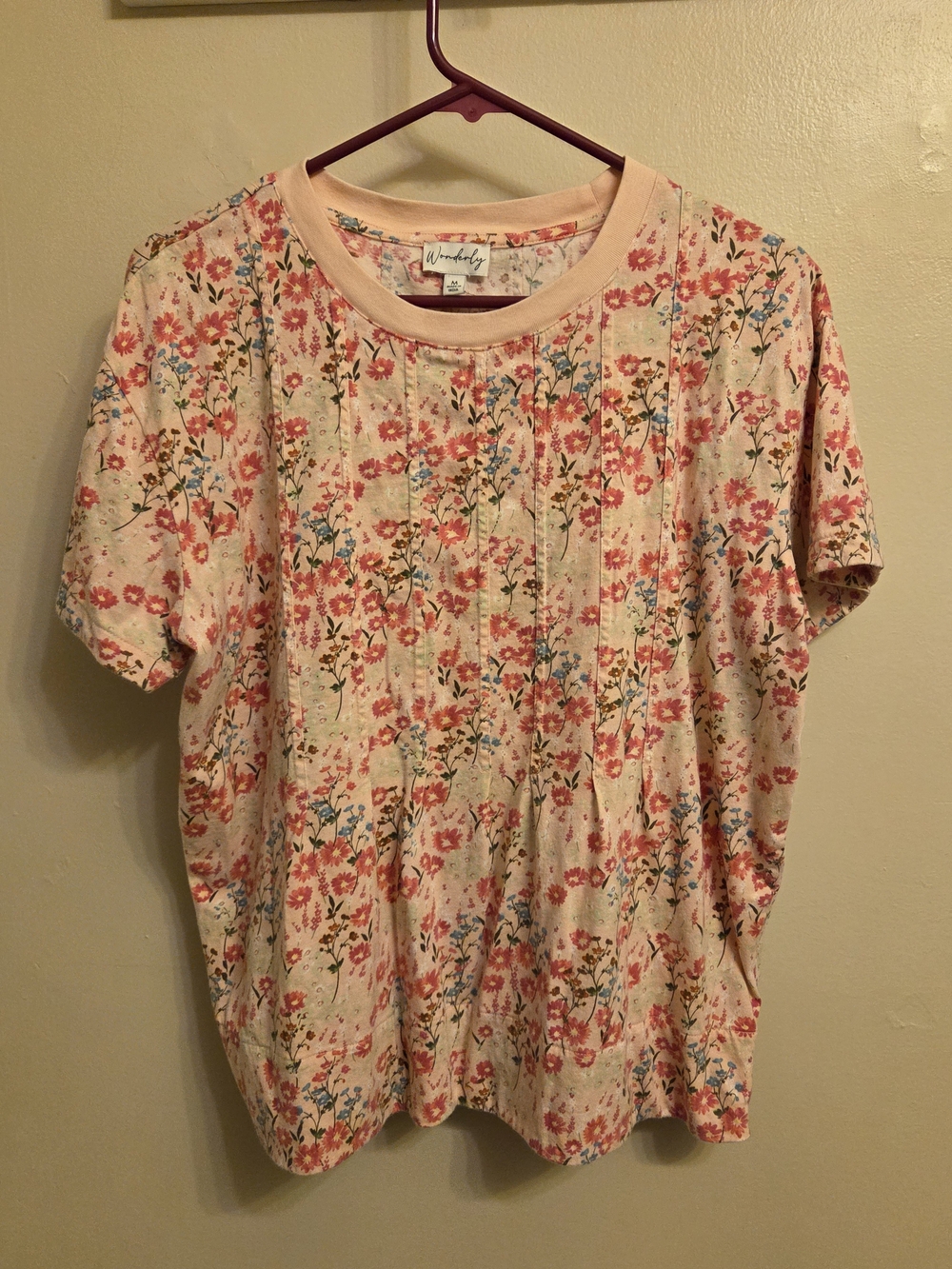 Wonderly Pink Ditsy Floral Pintuck Cotton Crewneck M Cottagecore Grandmacore
